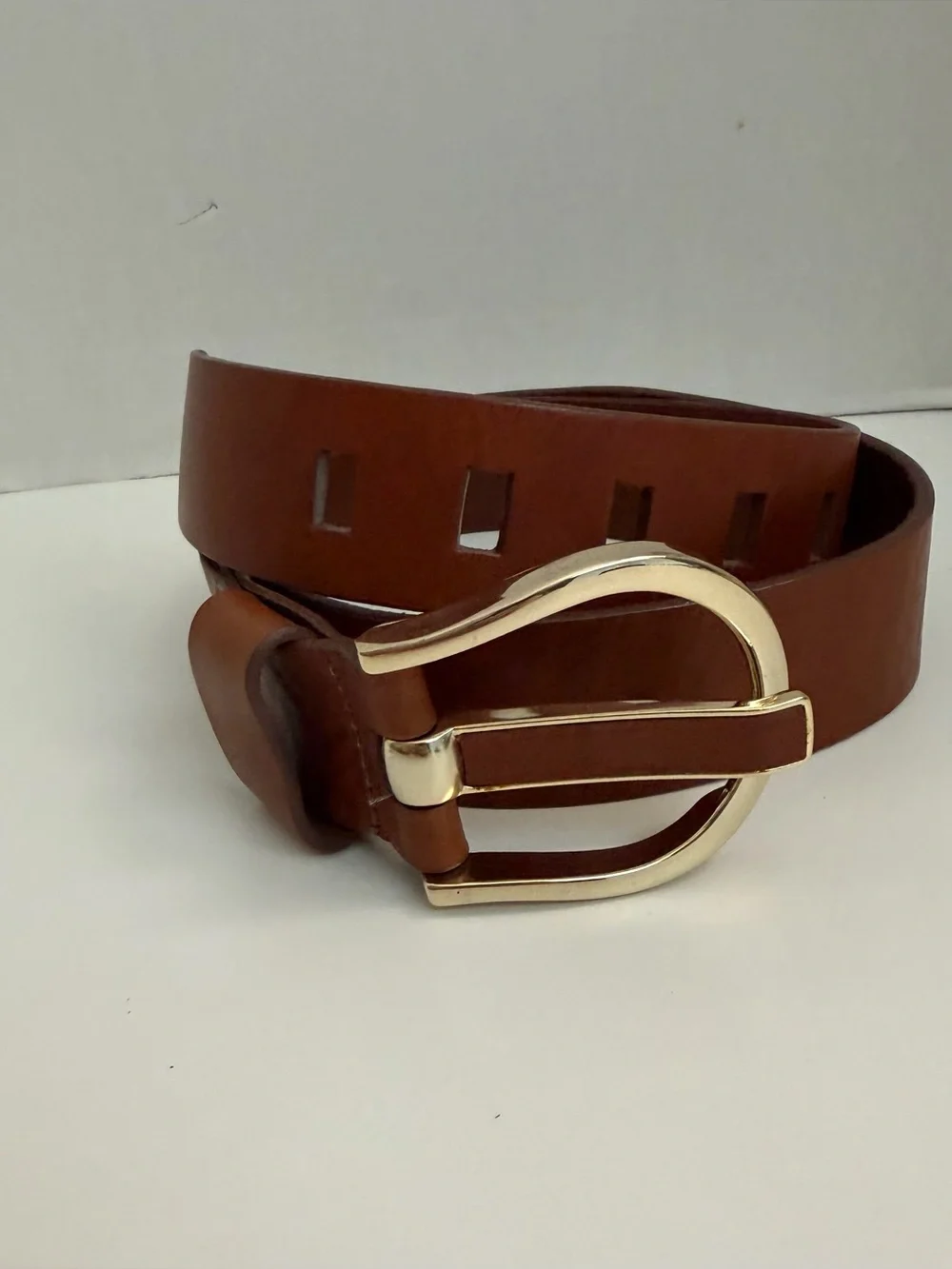 Banana Republic Belt Leather Metal Buckle Square Classic Brown Camel Gold